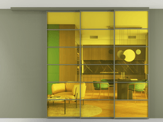 Перегородка Formato вдоль стены на потолок 3 створки с синхронным механизмом