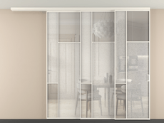 Перегородка Мозаик вдоль стены на потолок 3 створки с синхронным механизмом