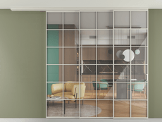 Перегородка Формато вдоль стены на потолок 3 створки с синхронным механизмом