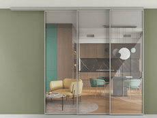 Перегородка Формато вдоль стены на потолок 3 створки с синхронным механизмом