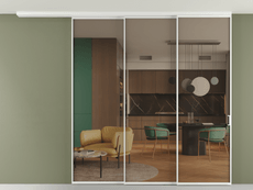 Перегородка Формато вдоль стены на потолок 3 створки с синхронным механизмом