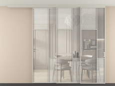 Перегородка Мозаик вдоль стены на потолок 3 створки с синхронным механизмом