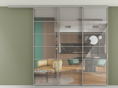 Перегородка Формато вдоль стены на потолок 3 створки с синхронным механизмом