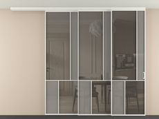 Перегородка Мозаик вдоль стены на потолок 3 створки с синхронным механизмом