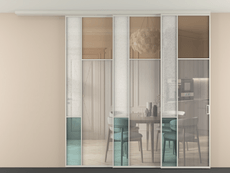 Перегородка Мозаик вдоль стены на потолок 3 створки с синхронным механизмом