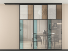 Перегородка Мозаик вдоль стены на потолок 3 створки с синхронным механизмом