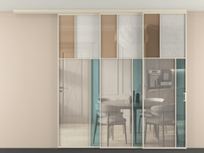 Перегородка Mosaic вдоль стены на потолок 3 створки с синхронным механизмом