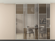 Перегородка Mosaic вдоль стены на потолок 3 створки с синхронным механизмом