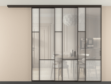 Перегородка Мозаик вдоль стены на потолок 3 створки с синхронным механизмом