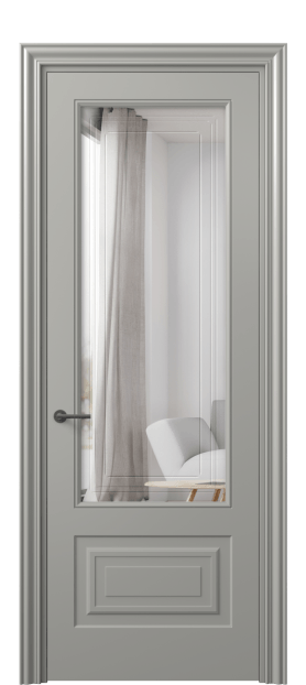 Дверь межкомнатная 8442 МНСР Двустороннее зеркало с гравировкой. Цвет Матовый нейтральный серый. Материал Гладкая эмаль. Коллекция Mascot. Картинка.